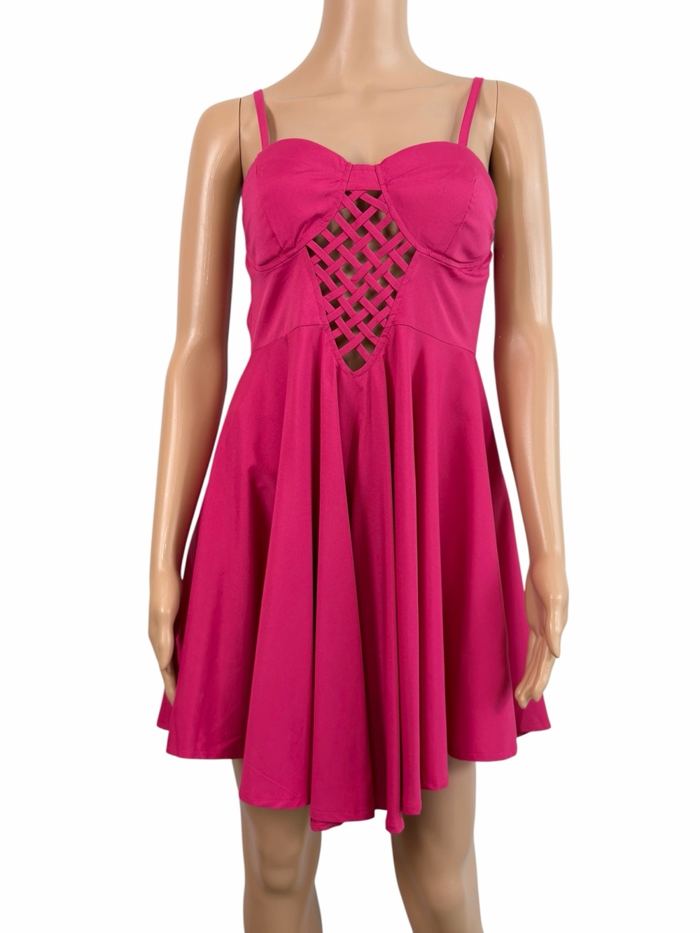 New Look Lattice Skater Mini Dress Hot Pink Women Size 6